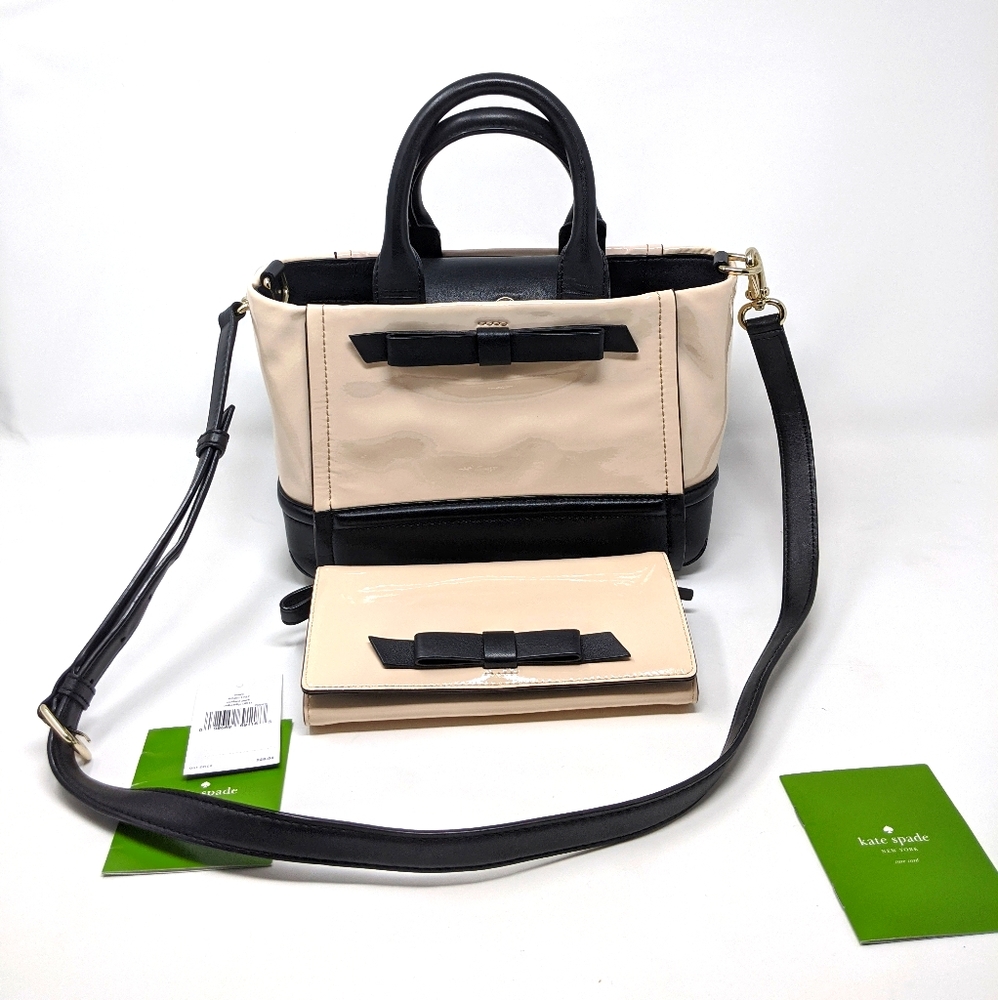 🚨 Sale! 🎉♠️Kate Spade Ballet Slipper Pink Black Bag/Wallet Set Rare!